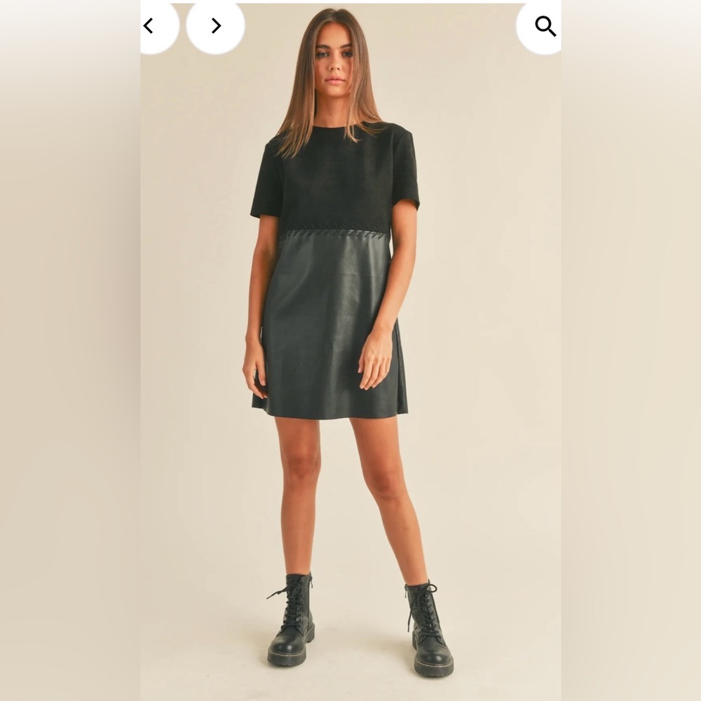 Loveriche Black Mixed-Media Dress with Trim Detail